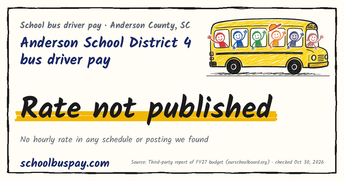 Anderson School District 4 bus driver pay Rate not published — schoolbuspay.com