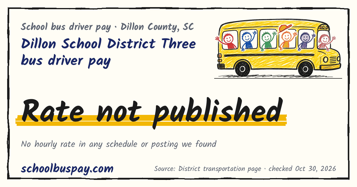 Dillon School District Three bus driver pay Rate not published — schoolbuspay.com