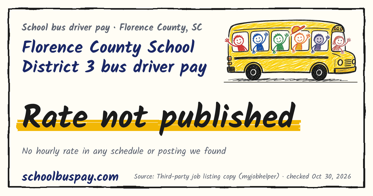 Florence County School District 3 bus driver pay Rate not published — schoolbuspay.com