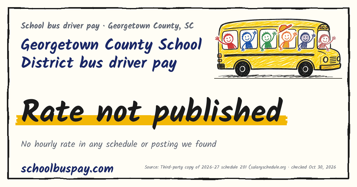 Georgetown County School District bus driver pay Rate not published — schoolbuspay.com