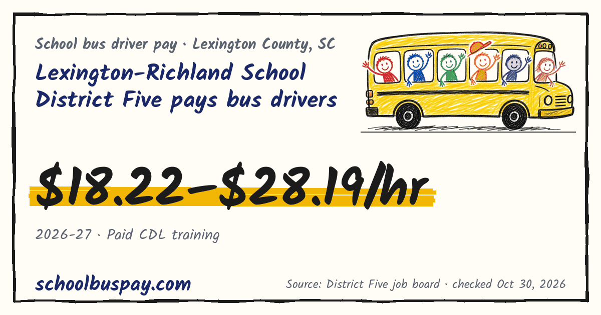 Lexington-Richland School District Five pays bus drivers $18.22–$28.19/hr — schoolbuspay.com