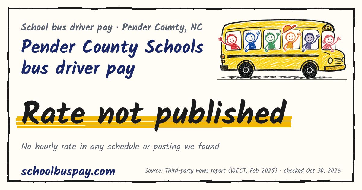 Pender County Schools bus driver pay Rate not published — schoolbuspay.com