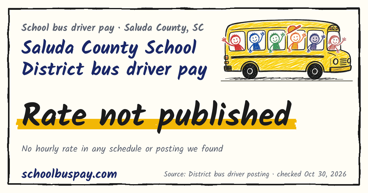 Saluda County School District bus driver pay Rate not published — schoolbuspay.com